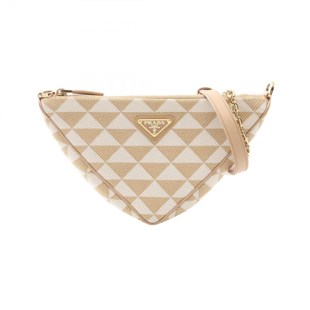 Prada Triangle Shoulder Bag Canvas Leather Beige White